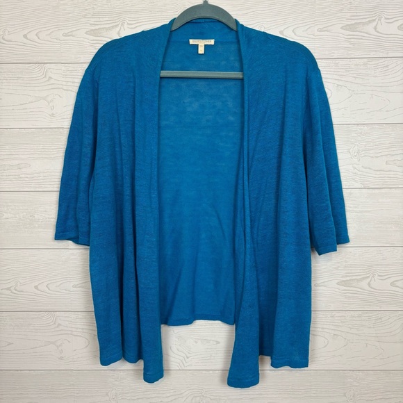 Eileen Fisher Sweaters - Eileen Fisher Blue Short Sleeve Cardigan Size 1X 100% Linen